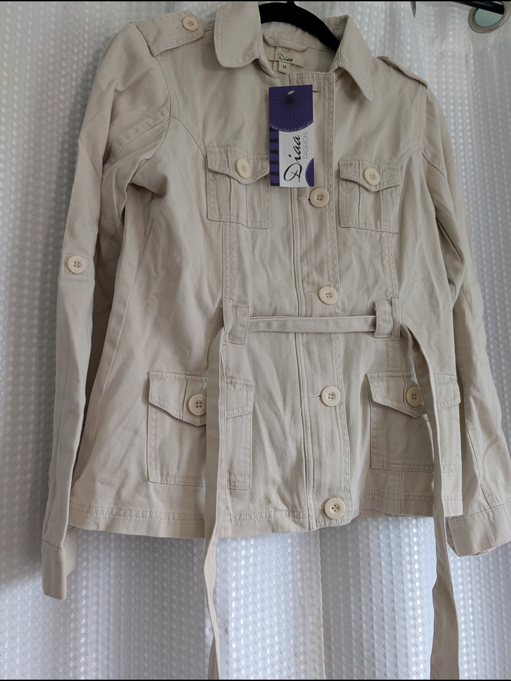 Diaa Khaki Color Utility Jacket with Belt~100% Cotton Sz M NWT's